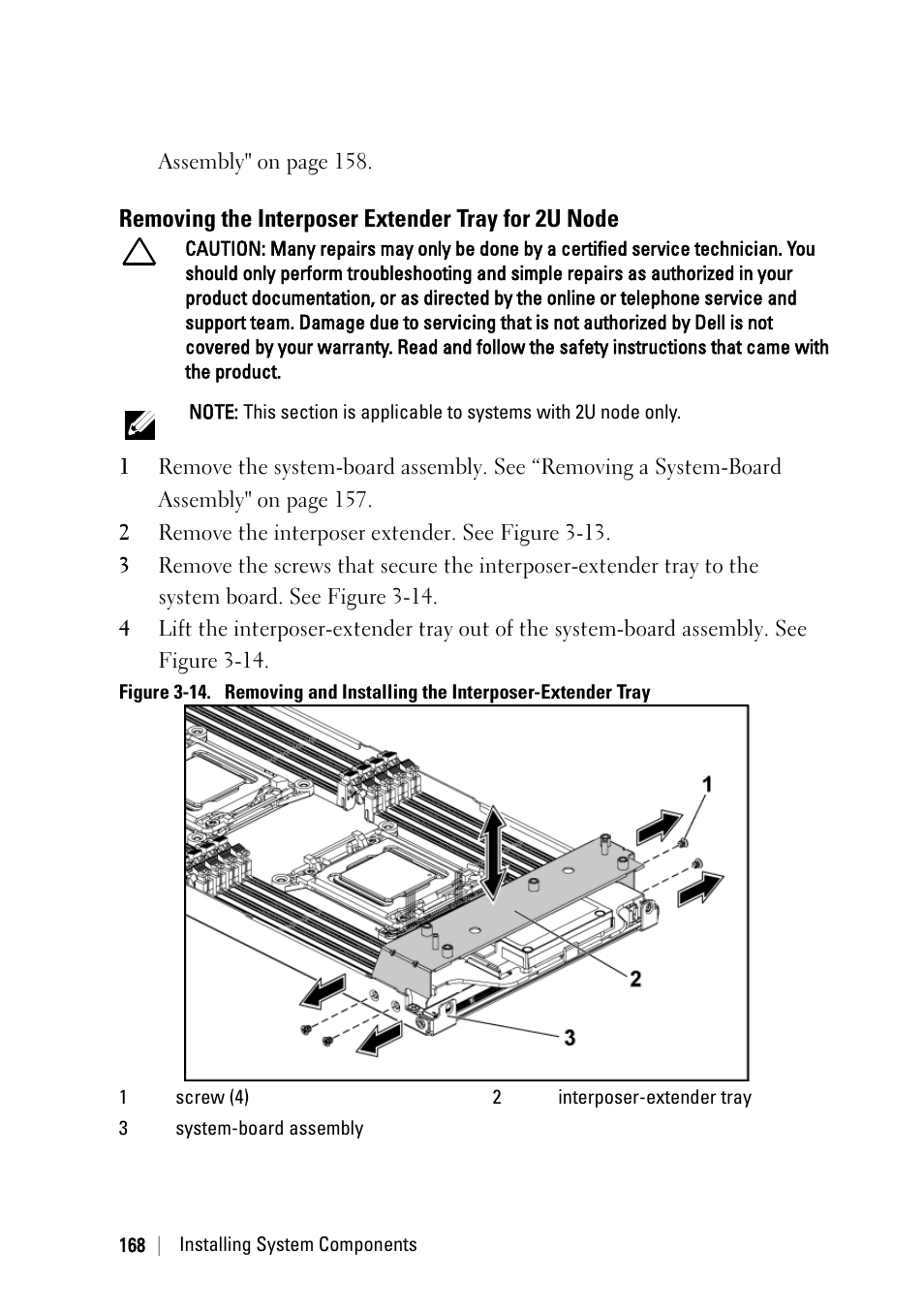 Removing the interposer extender tray for 2u node | Dell PowerEdge C6220 User Manual | Page 168 / 329