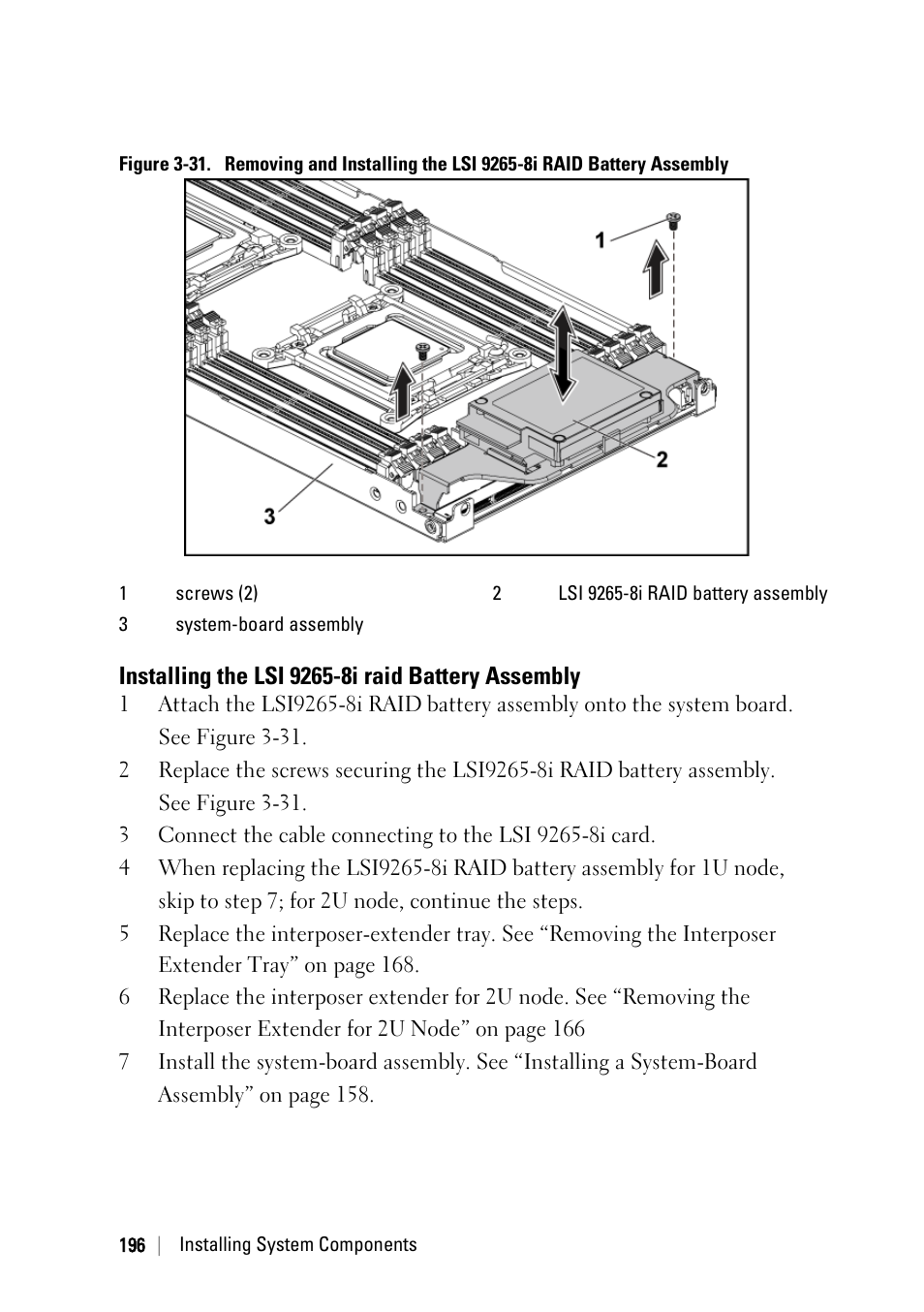 Installing the lsi 9265-8i raid battery assembly, Figure 3-31 | Dell PowerEdge C6220 User Manual | Page 196 / 329