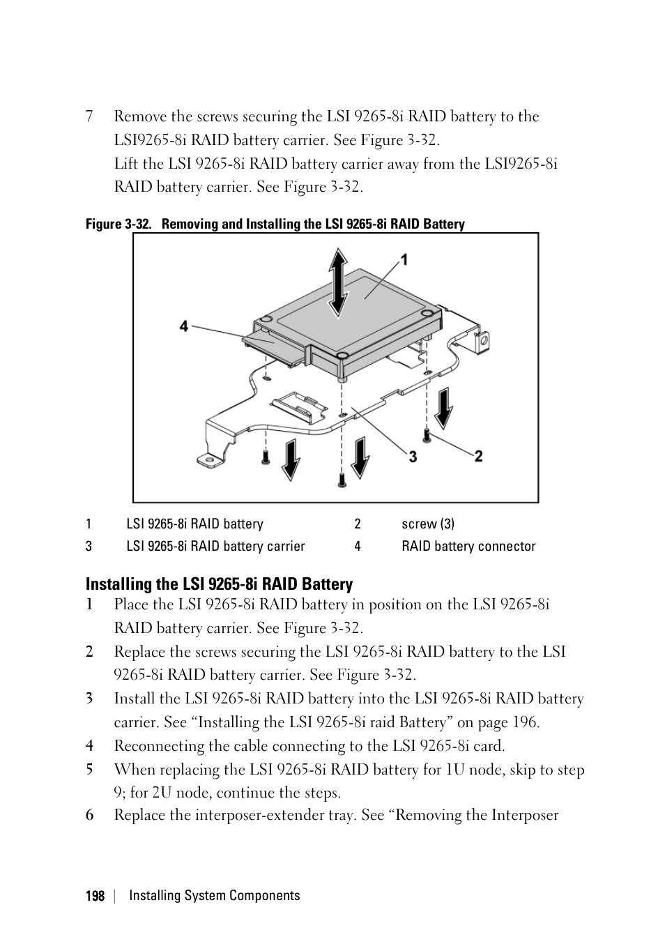 Installing the lsi 9265-8i raid battery | Dell PowerEdge C6220 User Manual | Page 198 / 329