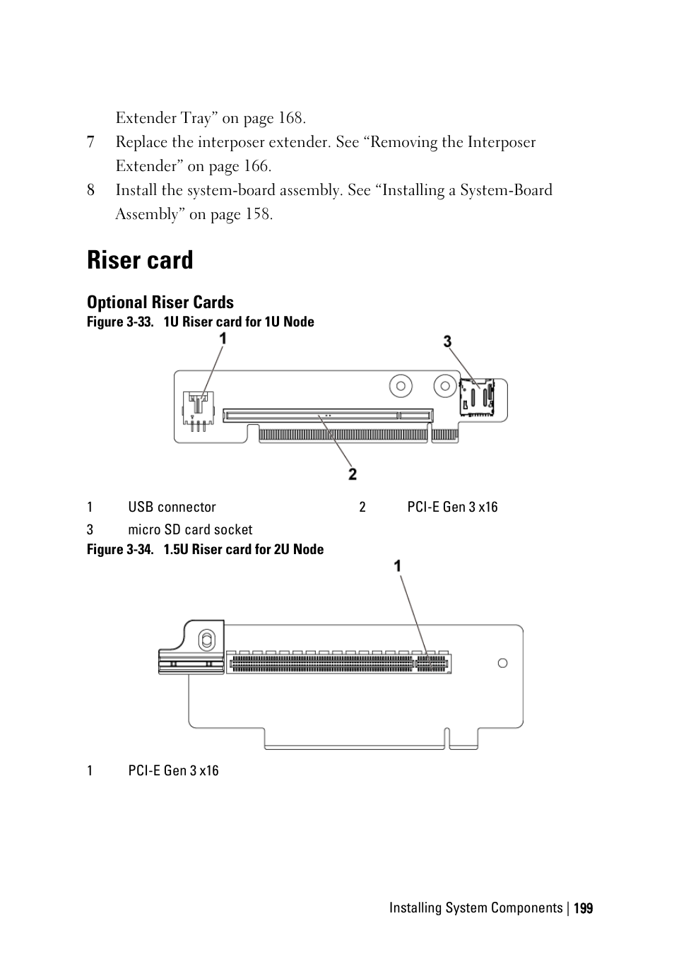 Riser card, Optional riser cards | Dell PowerEdge C6220 User Manual | Page 199 / 329