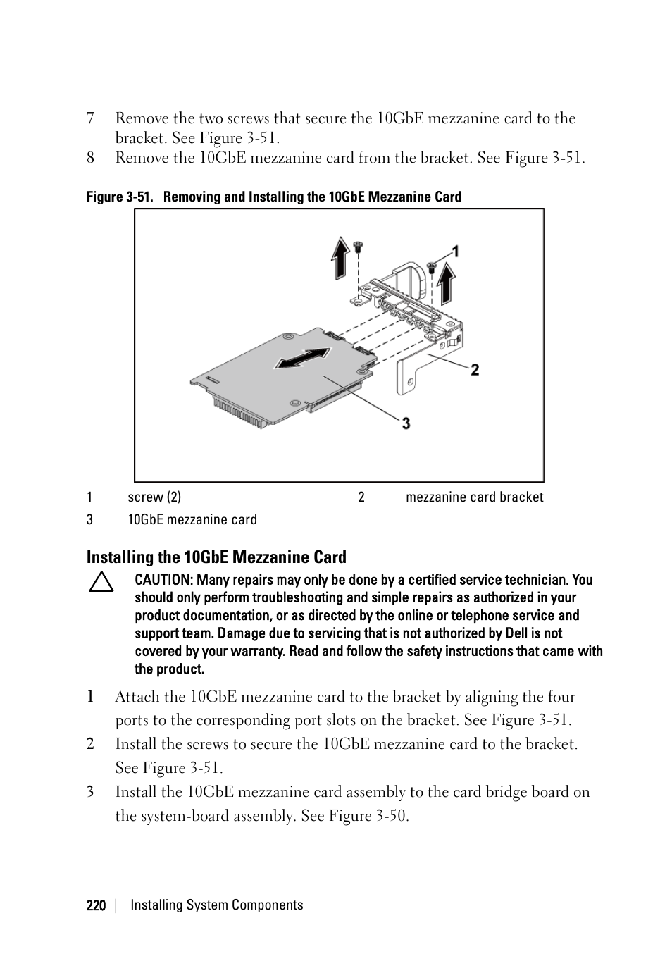 Installing the 10gbe mezzanine card | Dell PowerEdge C6220 User Manual | Page 220 / 329