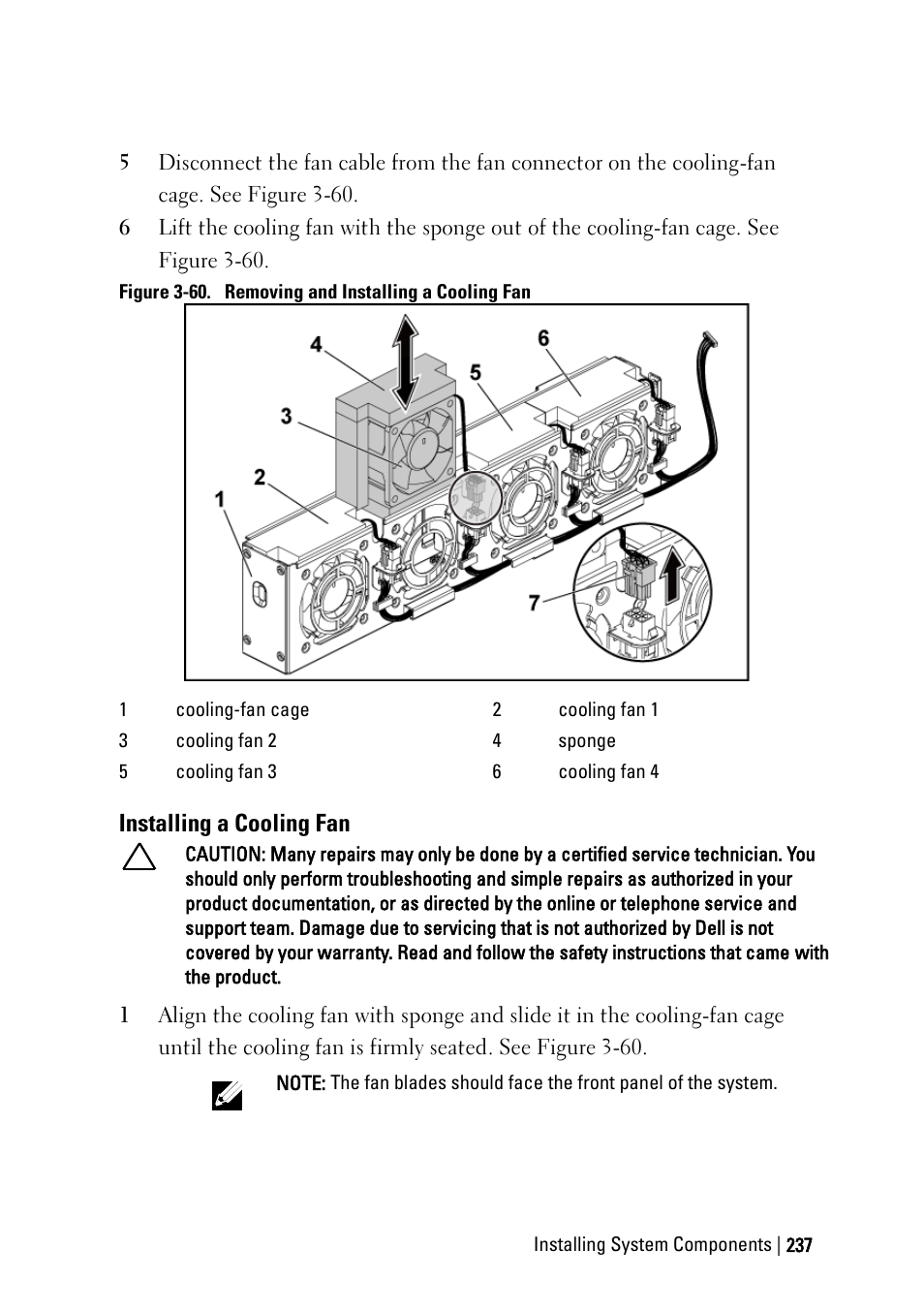Installing a cooling fan | Dell PowerEdge C6220 User Manual | Page 237 / 329