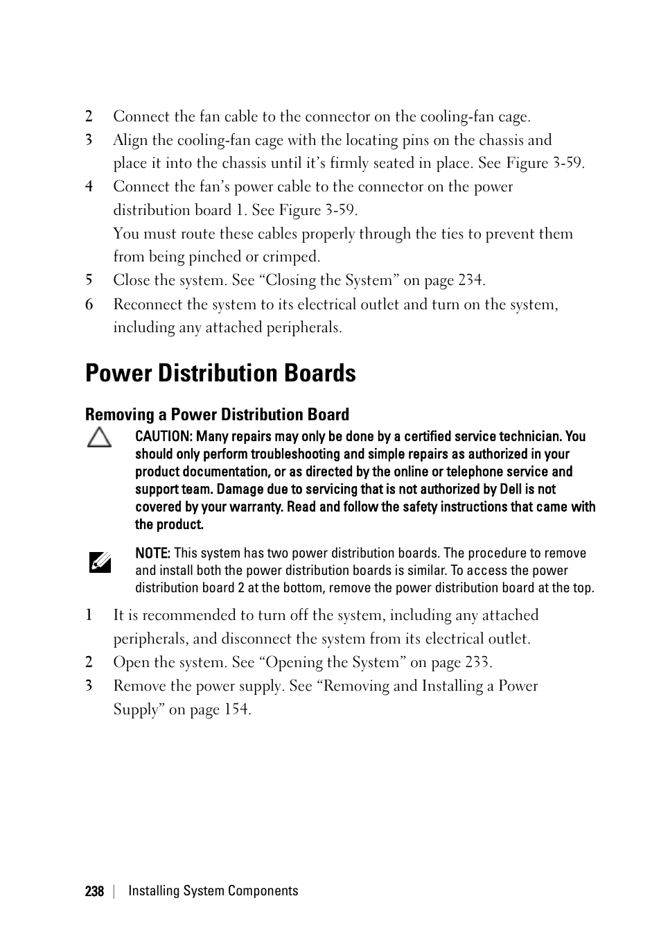 Power distribution boards, Removing a power distribution board | Dell PowerEdge C6220 User Manual | Page 238 / 329