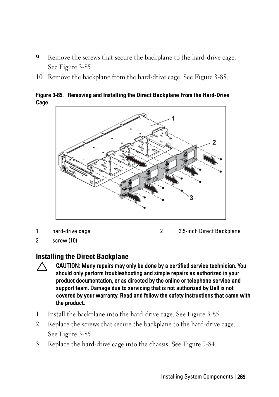 Installing the direct backplane | Dell PowerEdge C6220 User Manual | Page 269 / 329