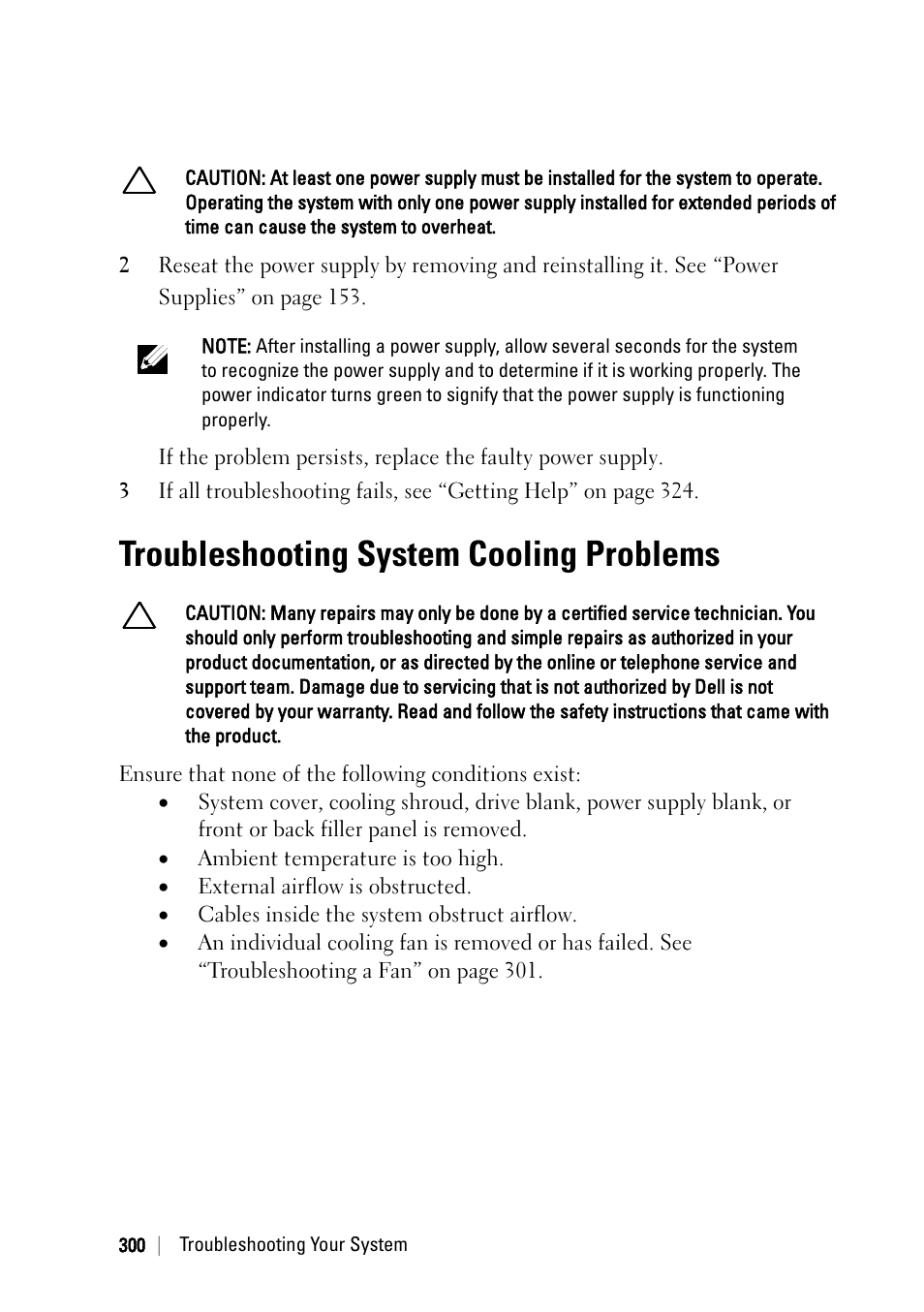 Troubleshooting system cooling problems | Dell PowerEdge C6220 User Manual | Page 300 / 329