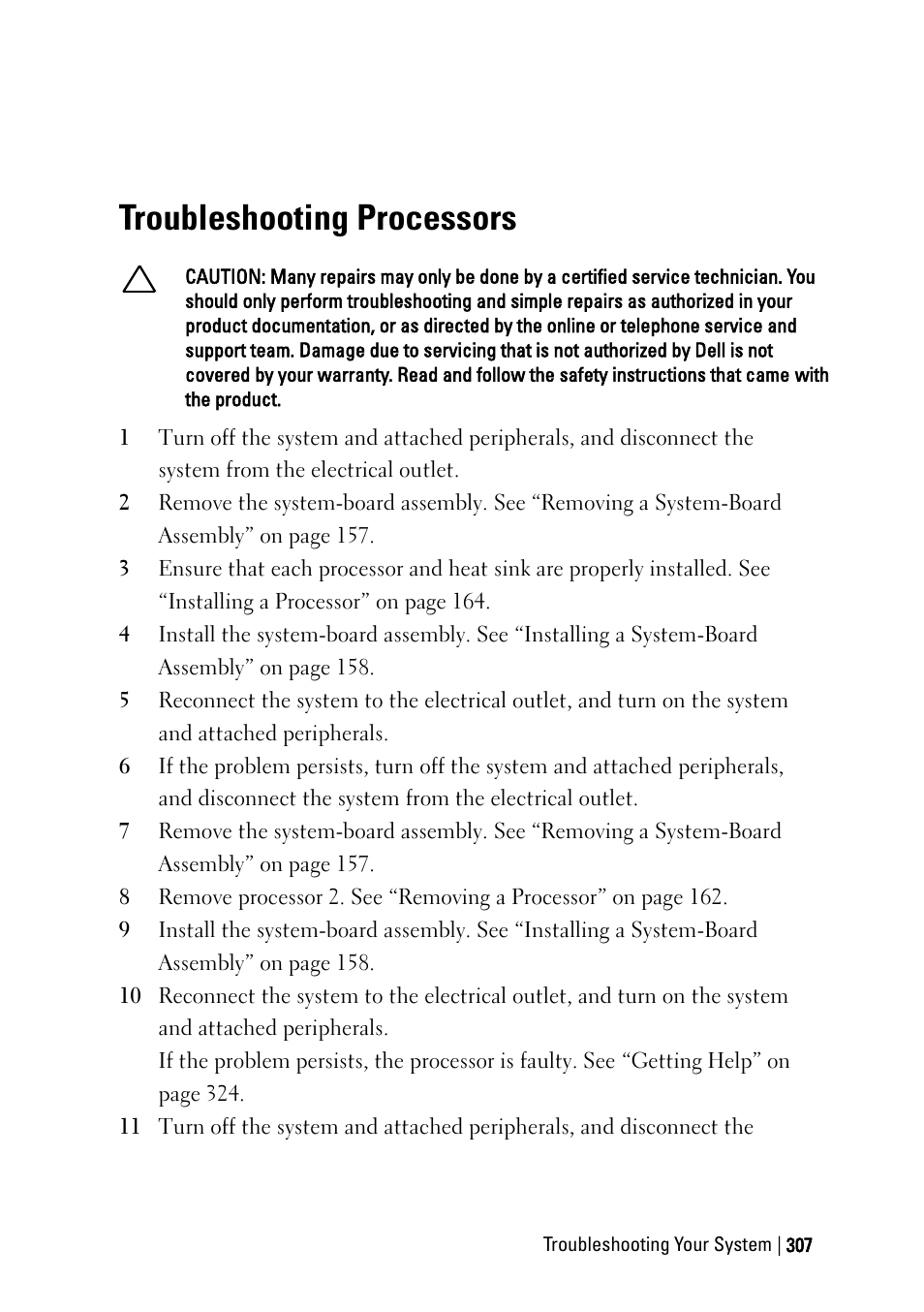 Troubleshooting processors | Dell PowerEdge C6220 User Manual | Page 307 / 329