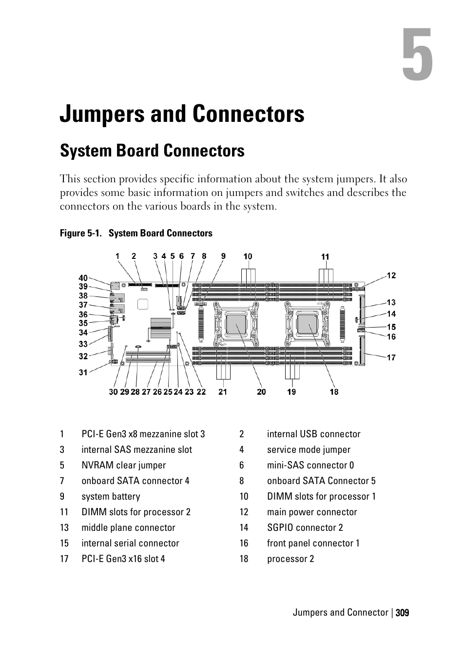 Jumpers and connectors, System board connectors, Ee figure 5-1 | E 309 fo, Ge 309 | Dell PowerEdge C6220 User Manual | Page 309 / 329