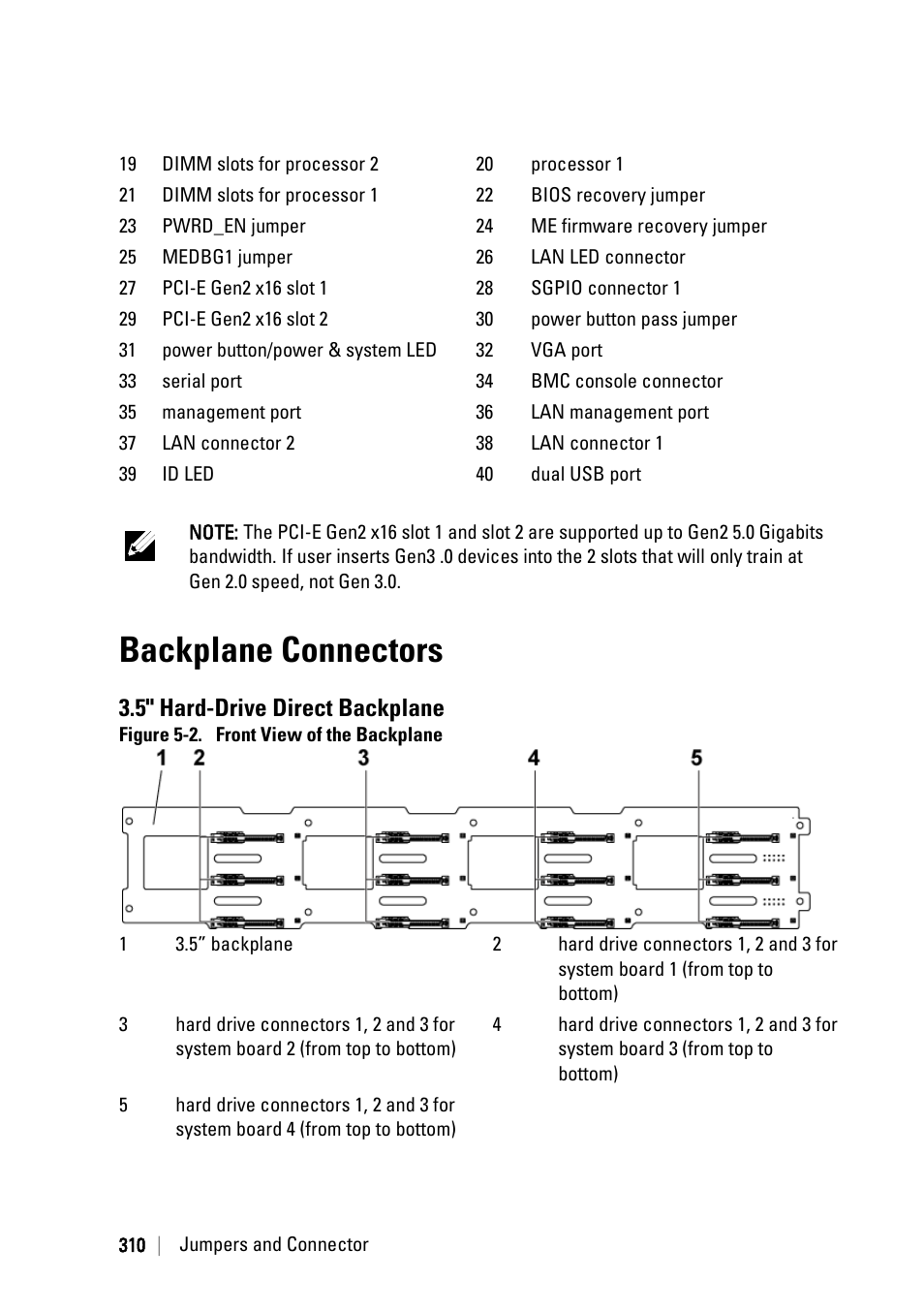 Backplane connectors, 5" hard-drive direct backplane | Dell PowerEdge C6220 User Manual | Page 310 / 329