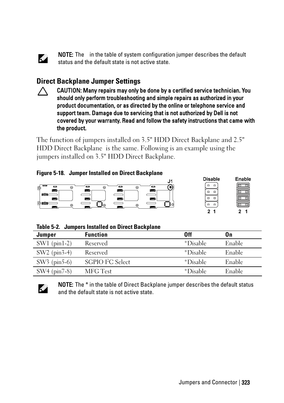 Direct backplane jumper settings | Dell PowerEdge C6220 User Manual | Page 323 / 329