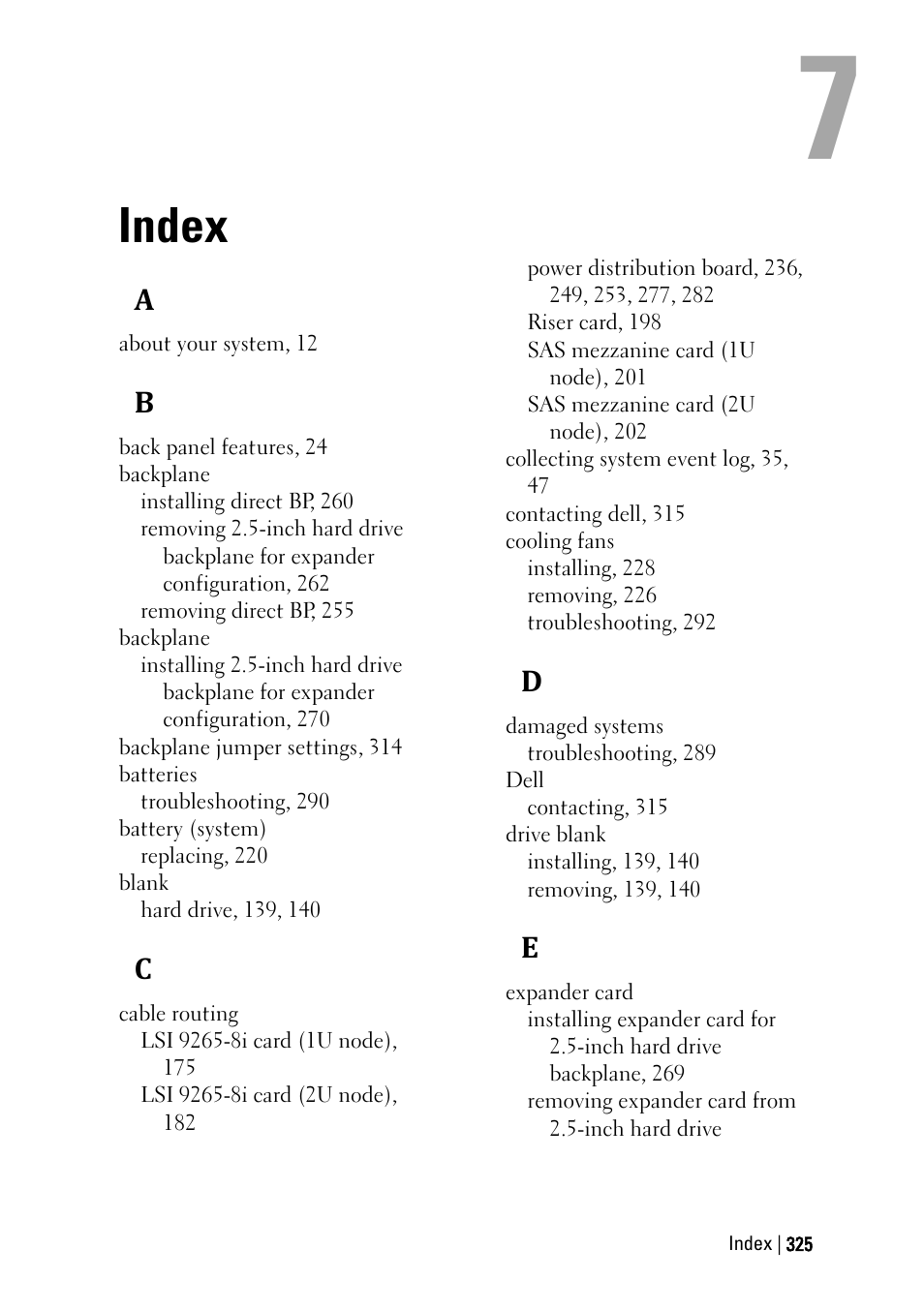 Index | Dell PowerEdge C6220 User Manual | Page 325 / 329