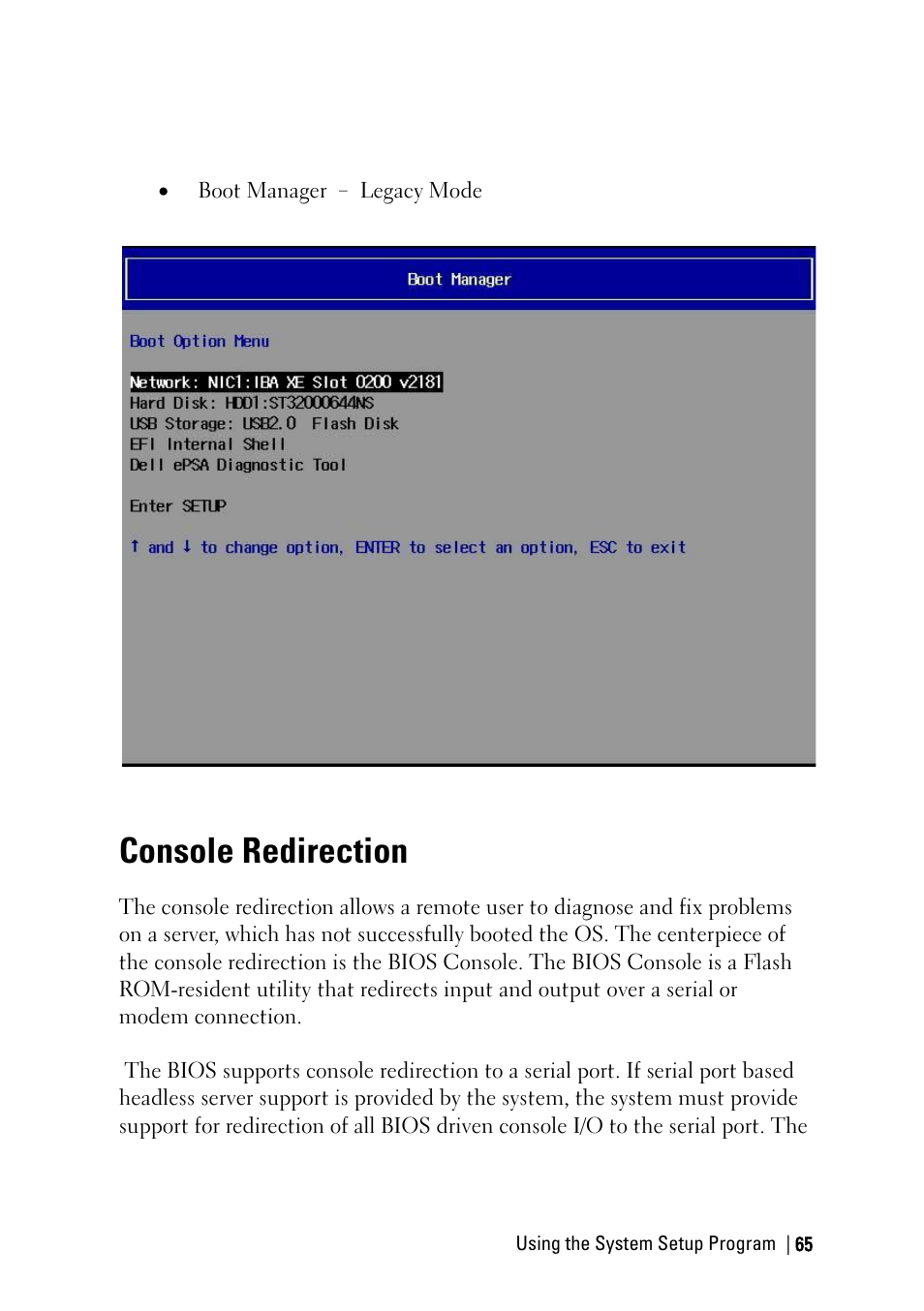 Console redirection | Dell PowerEdge C6220 User Manual | Page 65 / 329