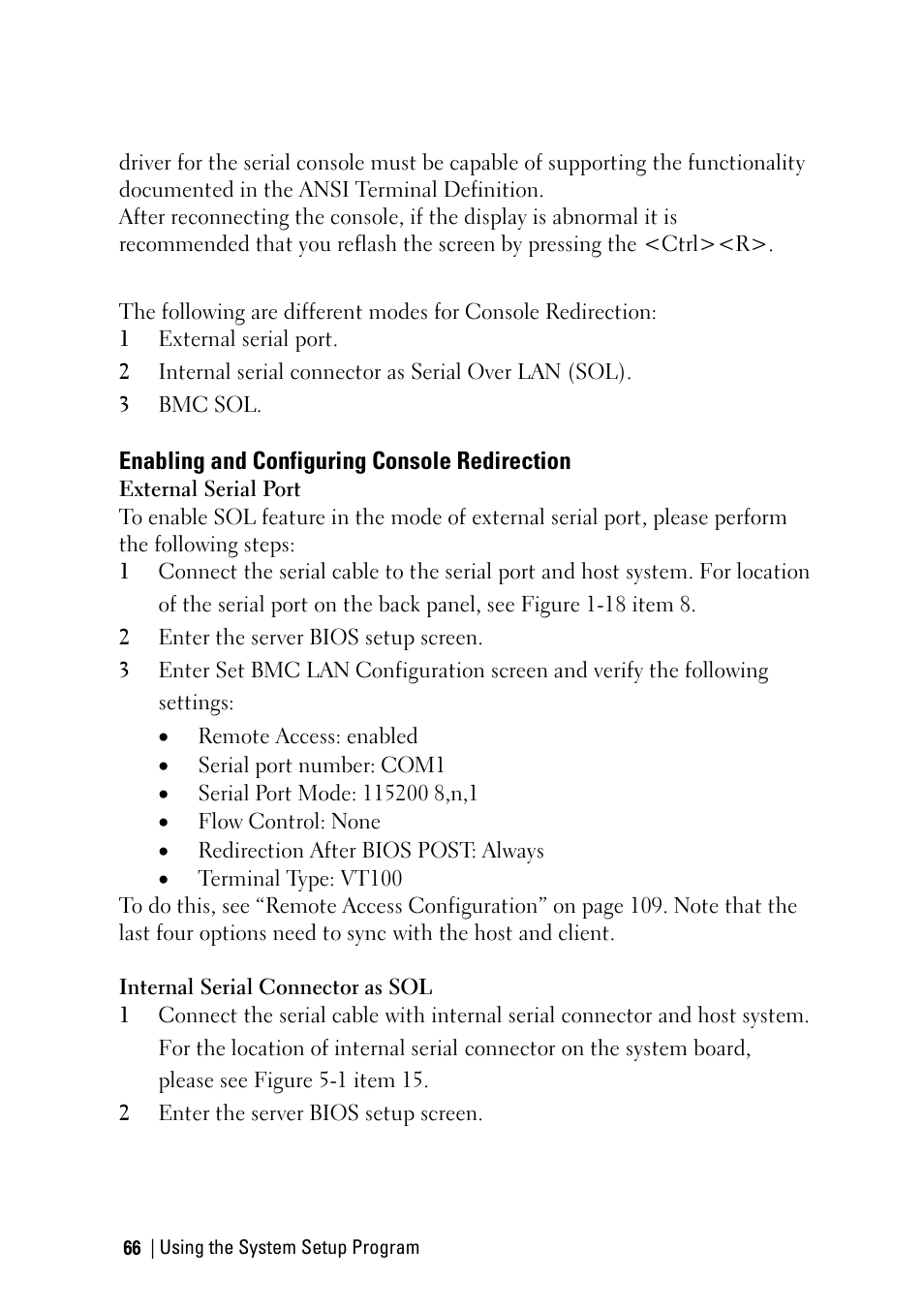 Enabling and configuring console redirection | Dell PowerEdge C6220 User Manual | Page 66 / 329