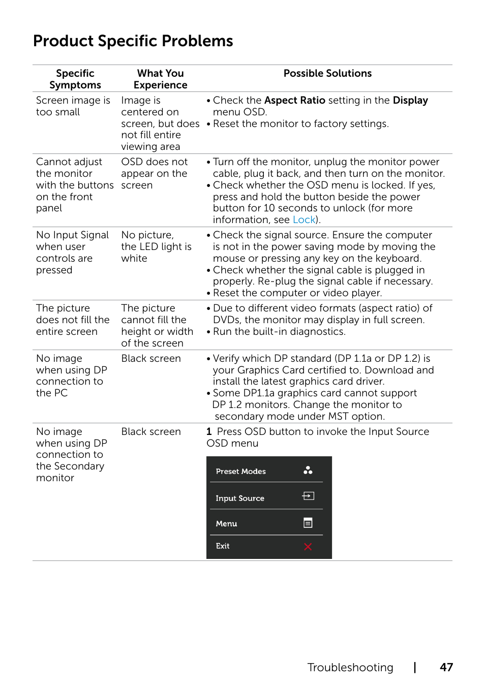 Product specific problems | Dell P2715Q Monitor User Manual | Page 47 / 51