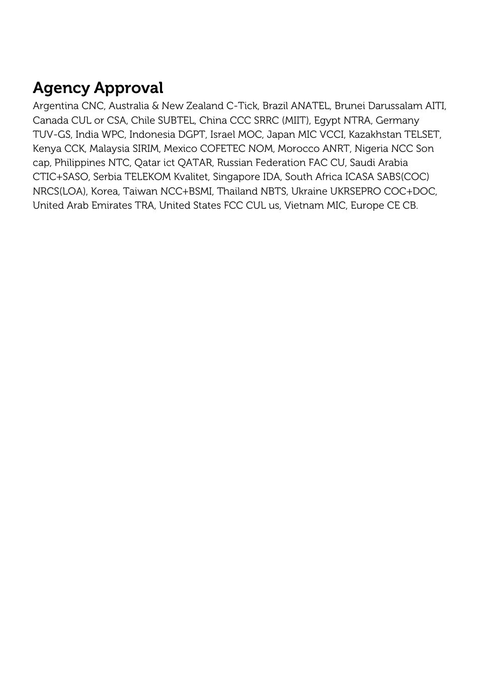 Agency approval | Dell AD211 Bluetooth Portable Speaker User Manual | Page 32 / 32