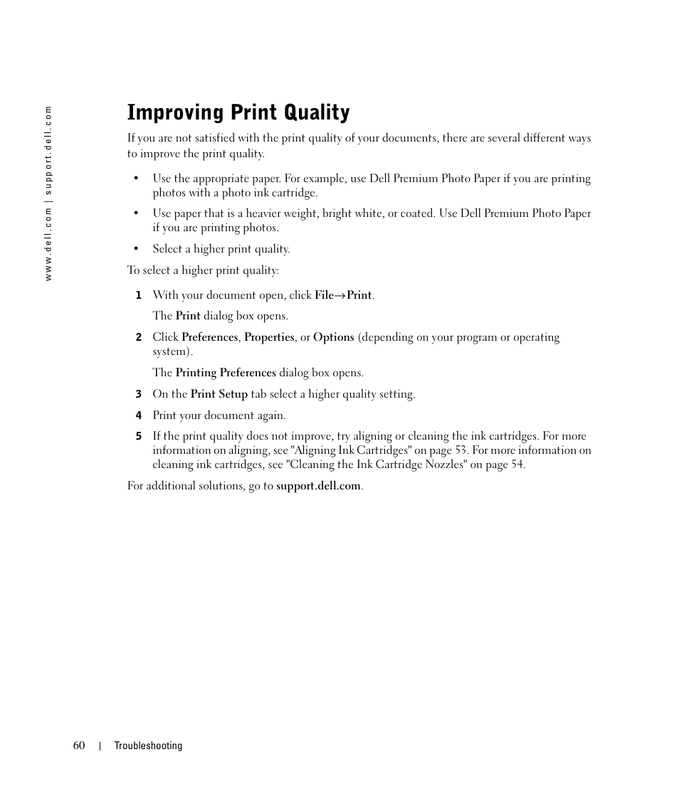 Improving print quality | Dell 924 All-in-One Photo Printer User Manual | Page 60 / 94
