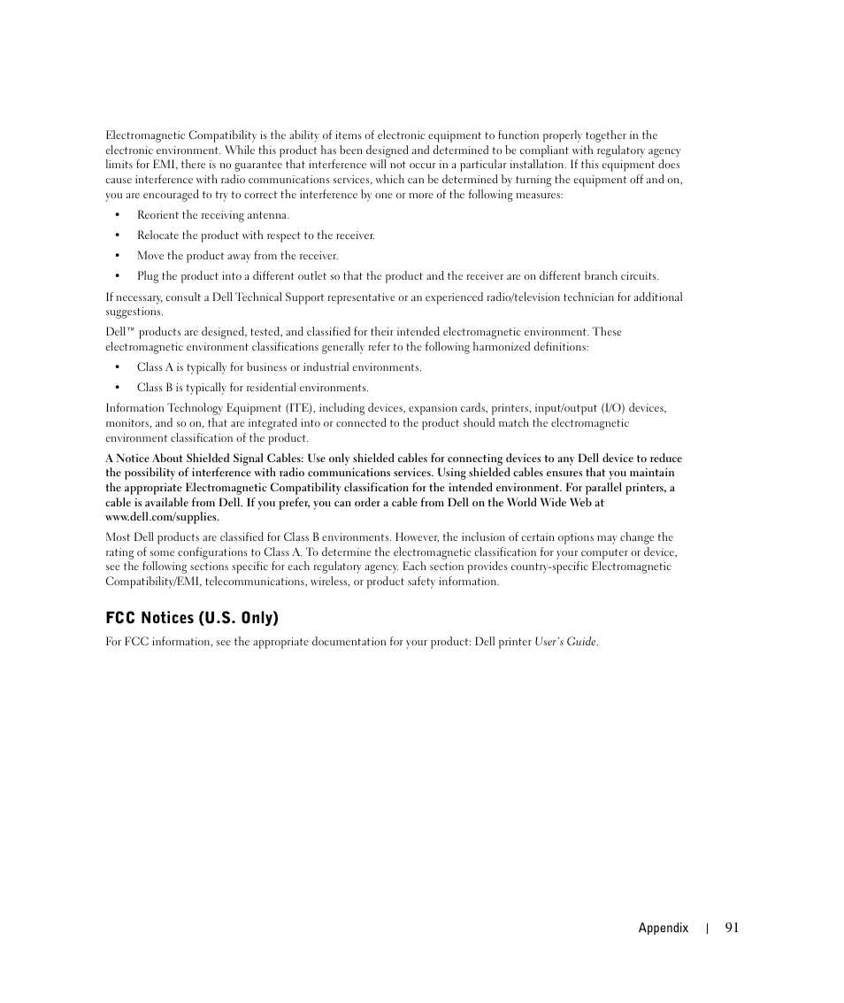 Fcc notices (u.s. only) | Dell 924 All-in-One Photo Printer User Manual | Page 91 / 94