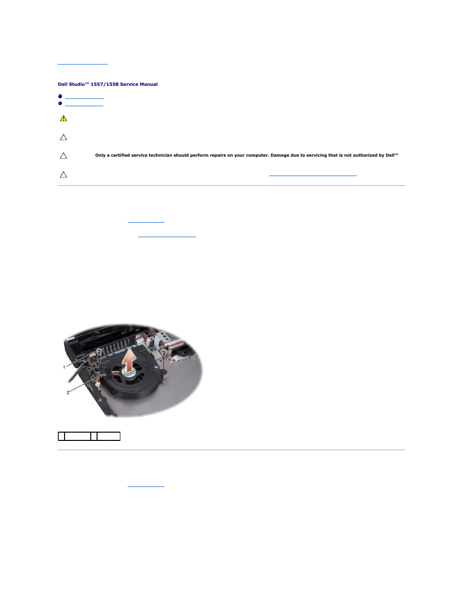 Removing the fan, Replacing the fan | Dell Studio 1557 (Late 2009) User Manual | Page 22 / 49