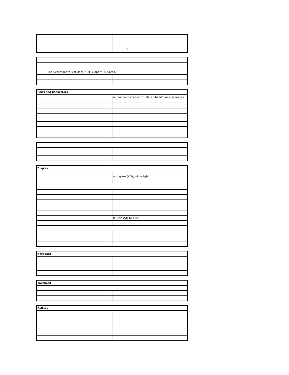 Display, Expresscard, Keyboard | Ports and connectors, Drives, Battery, Touchpad | Dell Vostro 3300 (Early 2010) User Manual | Page 62 / 72