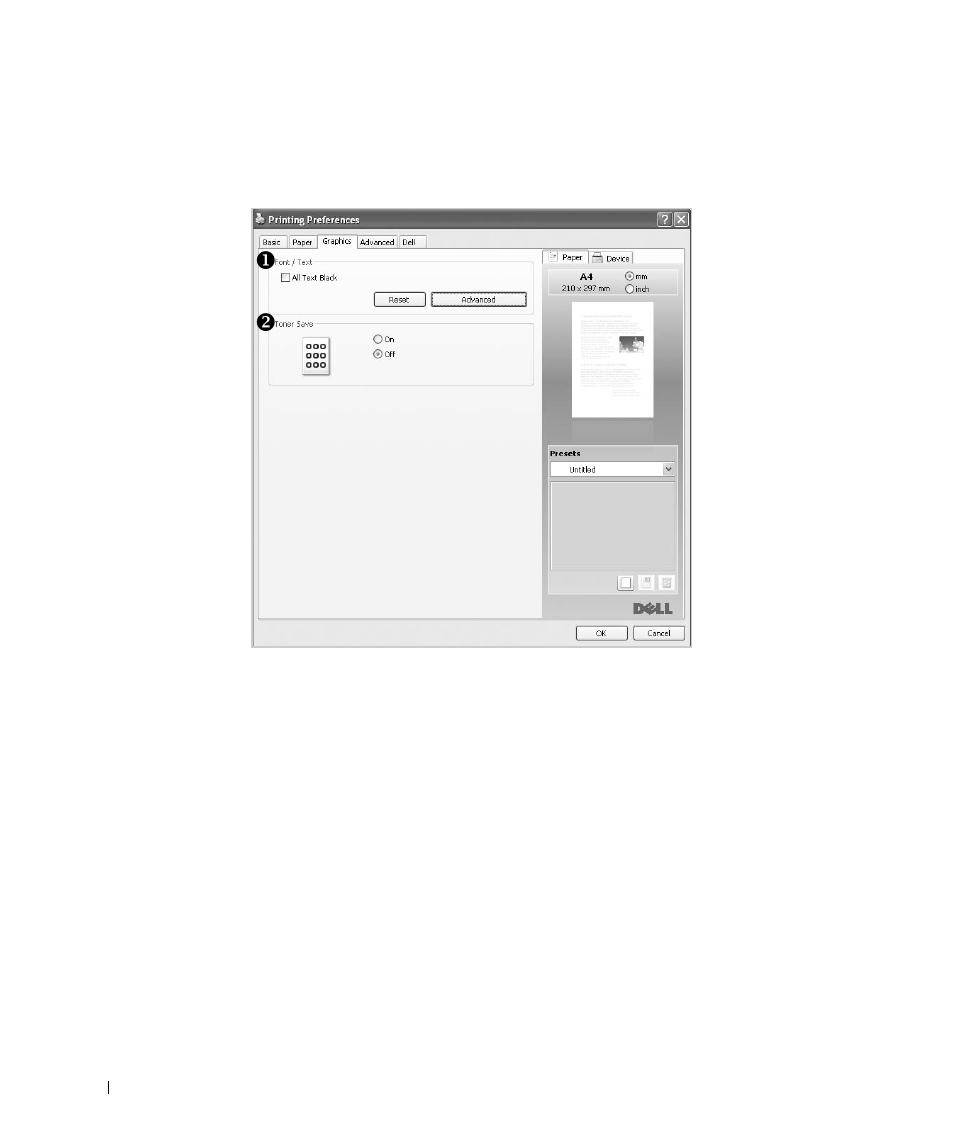Graphic tab, Graphic | Dell 2355dn Multifunction Mono Laser Printer User Manual | Page 117 / 344