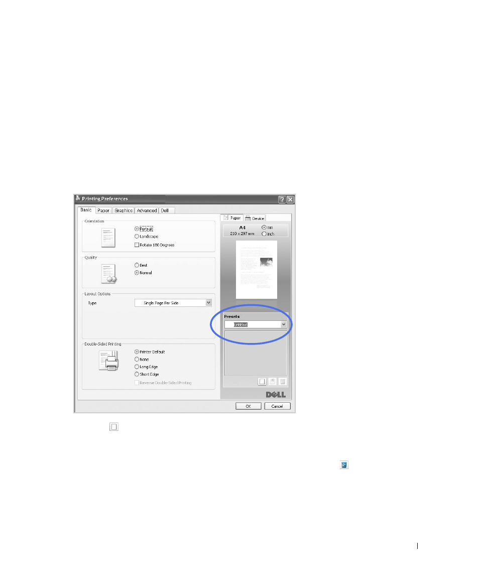 Dell tab, Using a presets setting, Dell | Using a pr | Dell 2355dn Multifunction Mono Laser Printer User Manual | Page 122 / 344