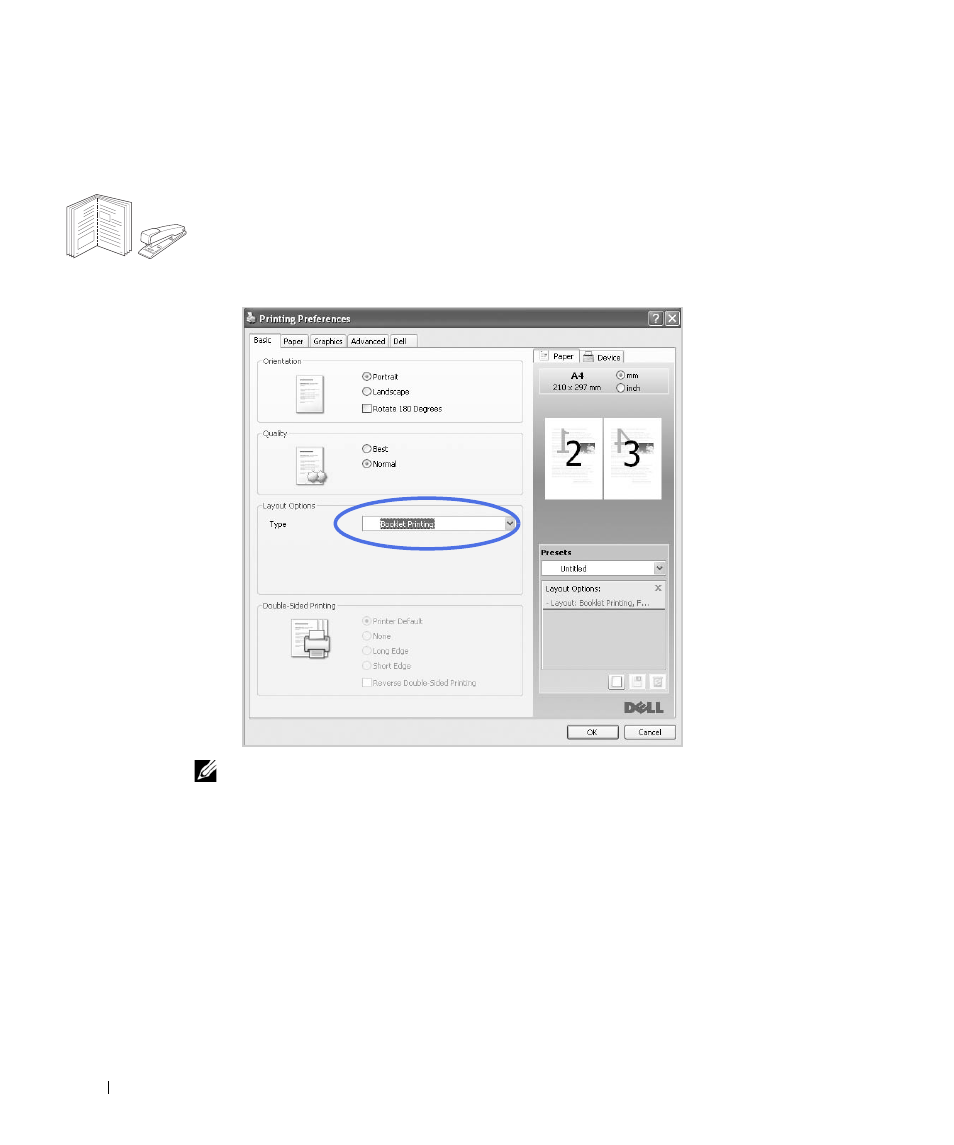 Printing booklets, And "printing booklets | Dell 2355dn Multifunction Mono Laser Printer User Manual | Page 129 / 344