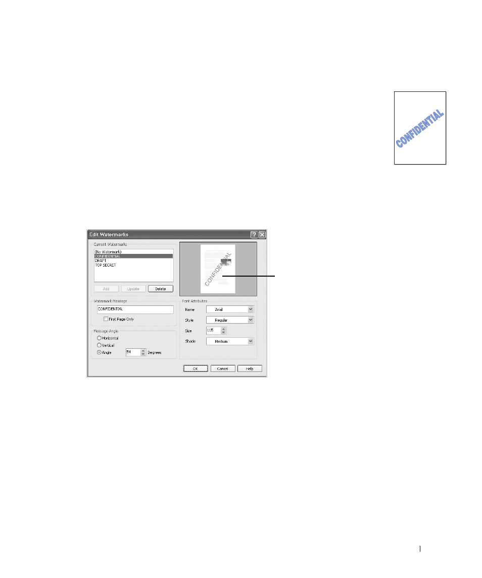 Using watermarks, Using an existing watermark, Creating a watermark | Dell 2355dn Multifunction Mono Laser Printer User Manual | Page 132 / 344