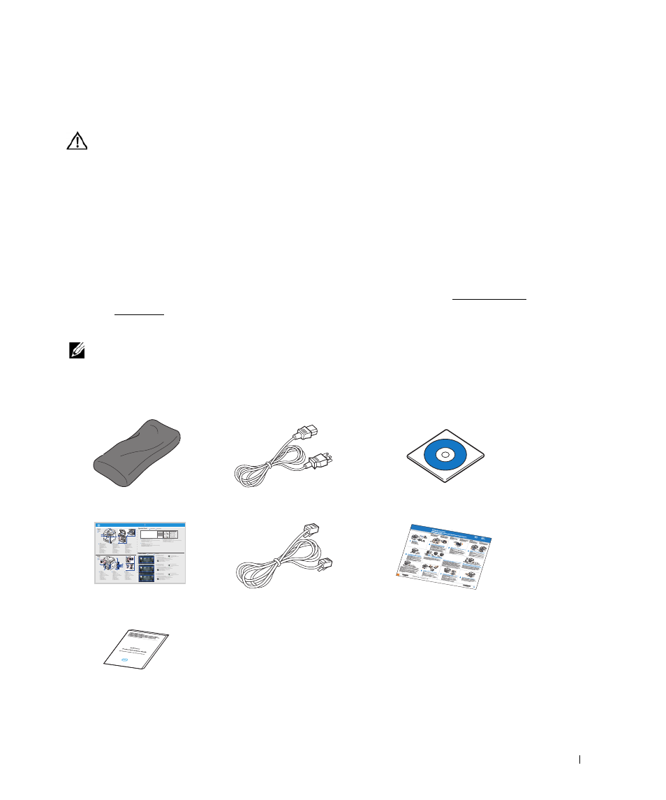Unpacking your printer, Select a location for your printer, Caution | Dell 2355dn Multifunction Mono Laser Printer User Manual | Page 18 / 344