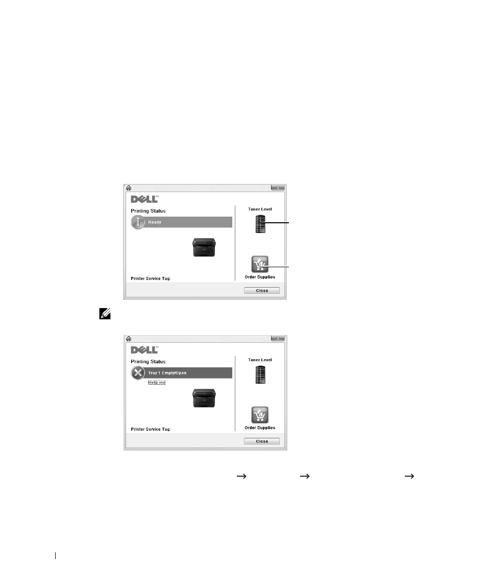 Using the dell toner management system, Printer status monitor | Dell 2355dn Multifunction Mono Laser Printer User Manual | Page 71 / 344