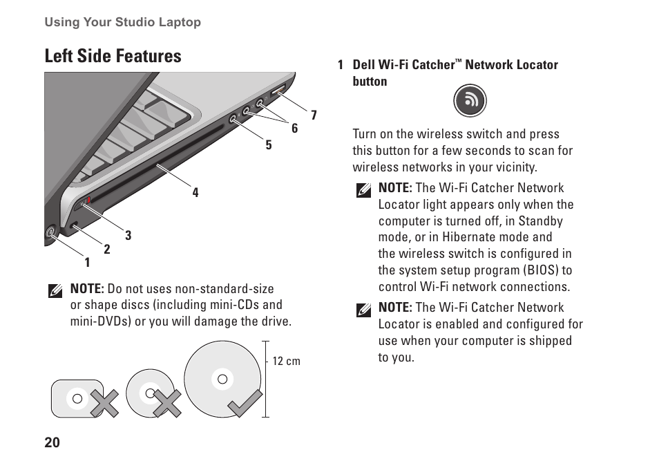 Left side features | Dell Studio 1435 (Late 2008) User Manual | Page 20 / 76