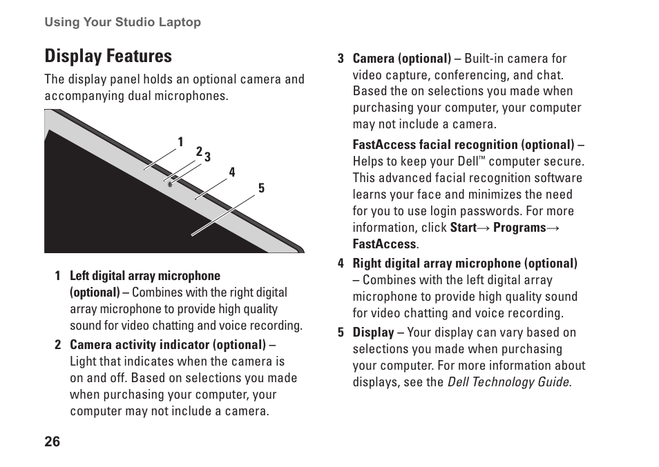 Display features | Dell Studio 1435 (Late 2008) User Manual | Page 26 / 76