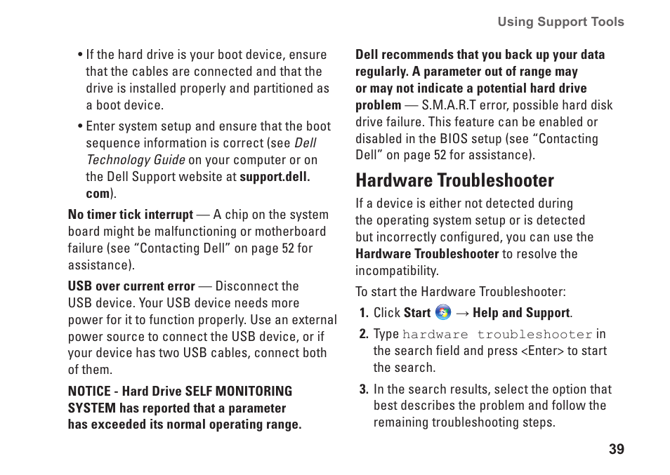 Hardware troubleshooter | Dell Studio 1435 (Late 2008) User Manual | Page 39 / 76