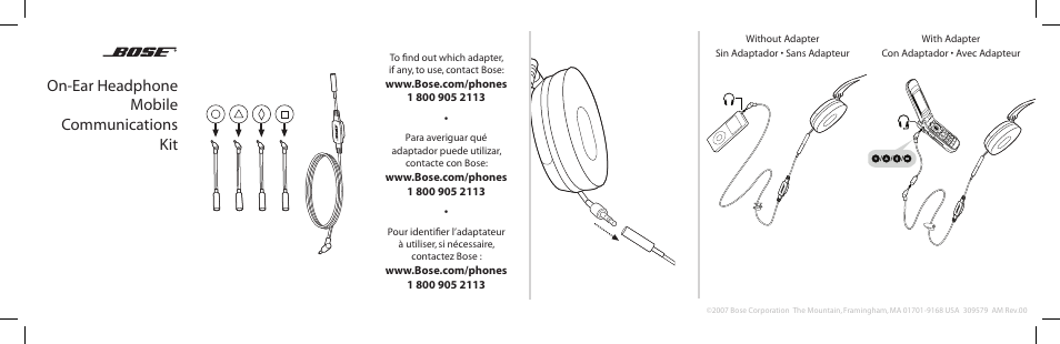 Bose On-Ear Headphone User Manual | 2 pages