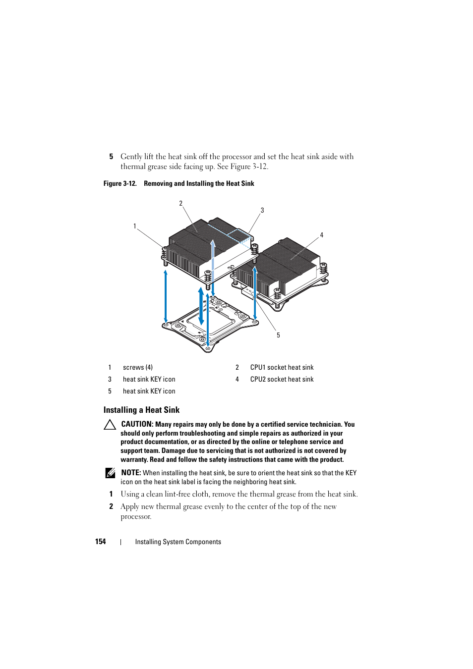 Installing a heat sink | Dell PowerEdge C8000 User Manual | Page 154 / 248
