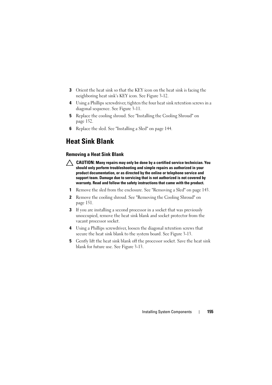 Heat sink blank, Removing a heat sink blank | Dell PowerEdge C8000 User Manual | Page 155 / 248