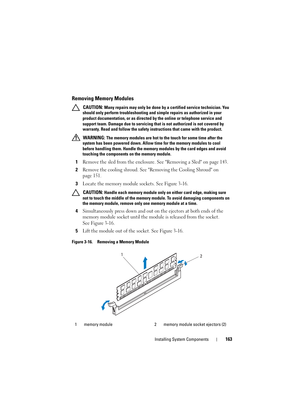 Removing memory modules | Dell PowerEdge C8000 User Manual | Page 163 / 248