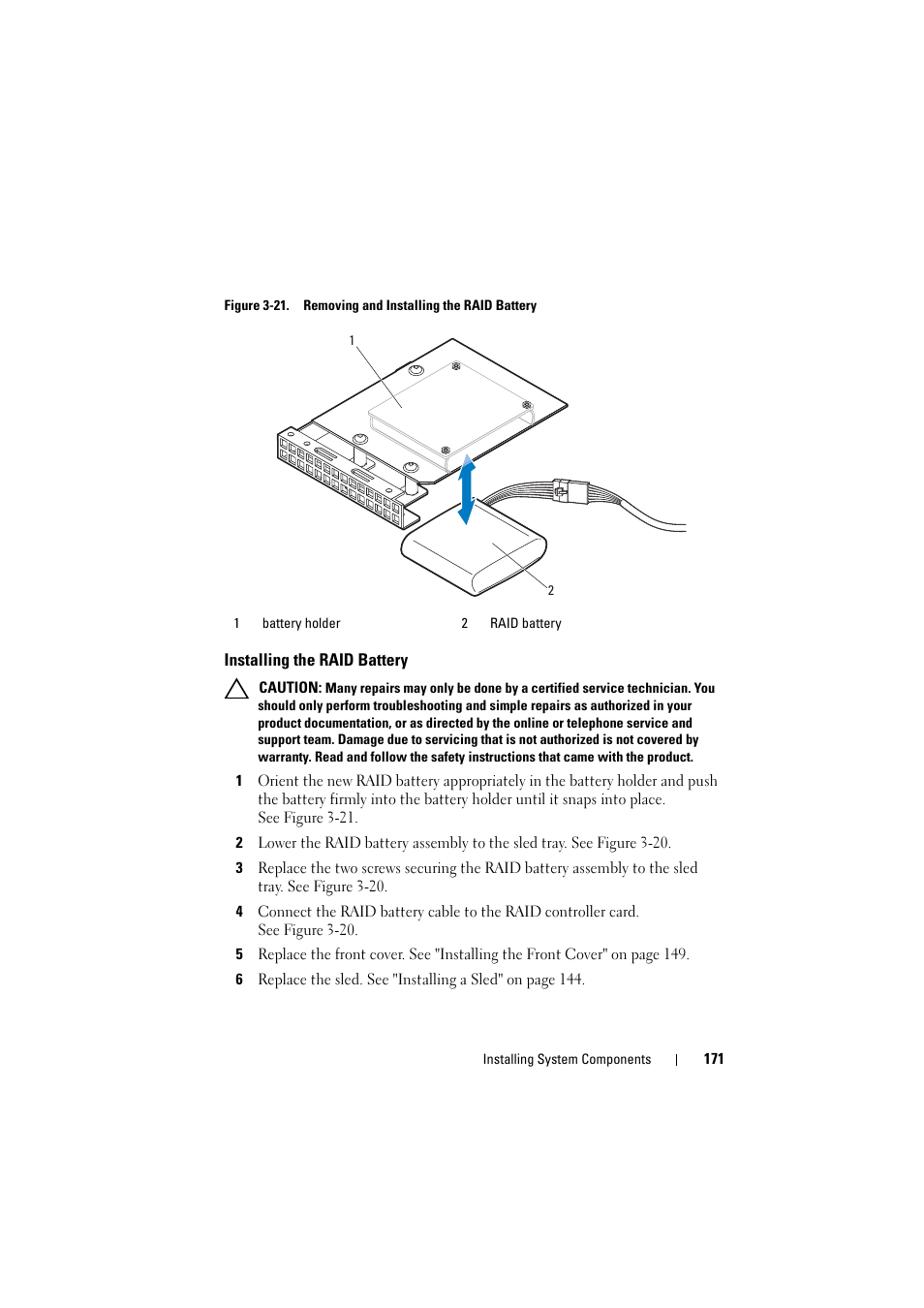 Installing the raid battery | Dell PowerEdge C8000 User Manual | Page 171 / 248