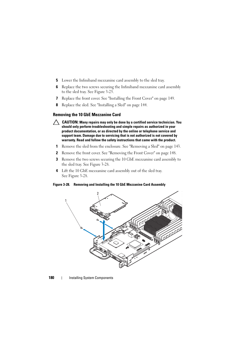 Removing the 10 gbe mezzanine card | Dell PowerEdge C8000 User Manual | Page 180 / 248