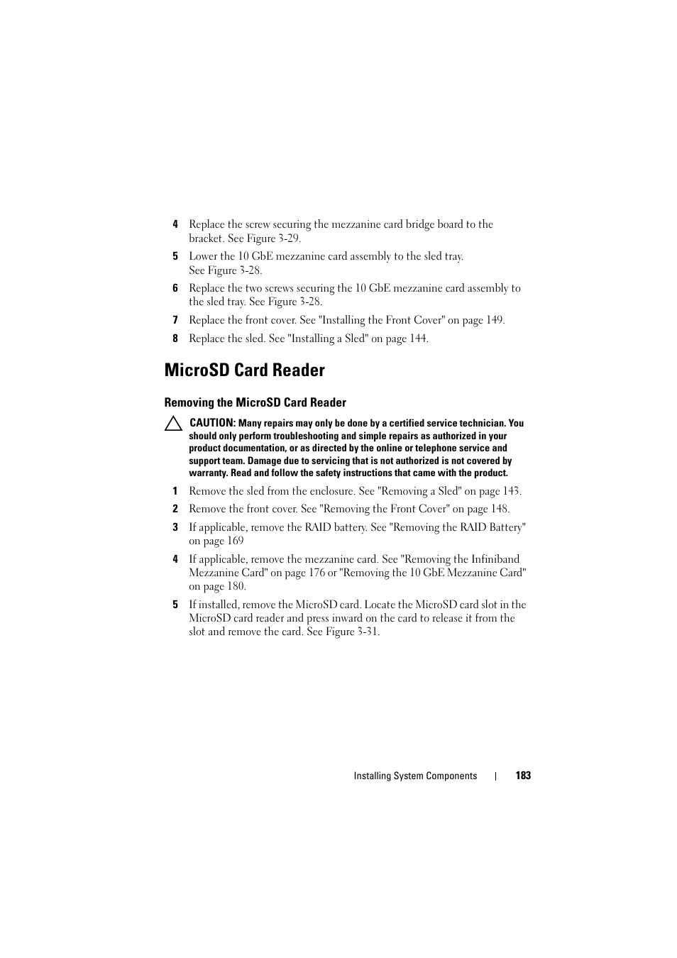 Microsd card reader, Removing the microsd card reader | Dell PowerEdge C8000 User Manual | Page 183 / 248
