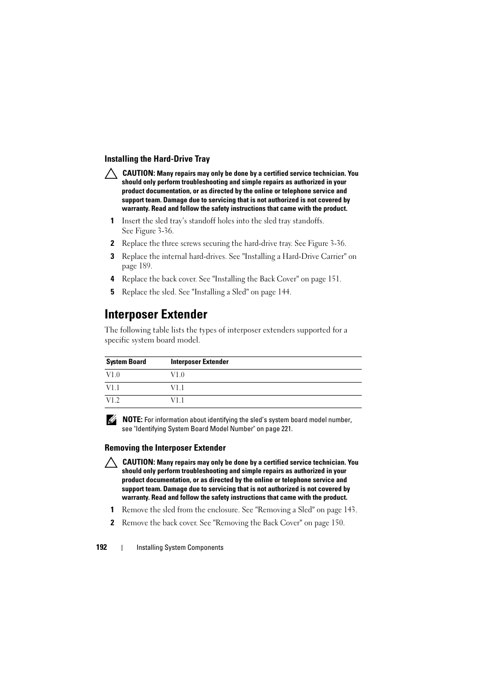 Installing the hard-drive tray, Interposer extender, Removing the interposer extender | Dell PowerEdge C8000 User Manual | Page 192 / 248