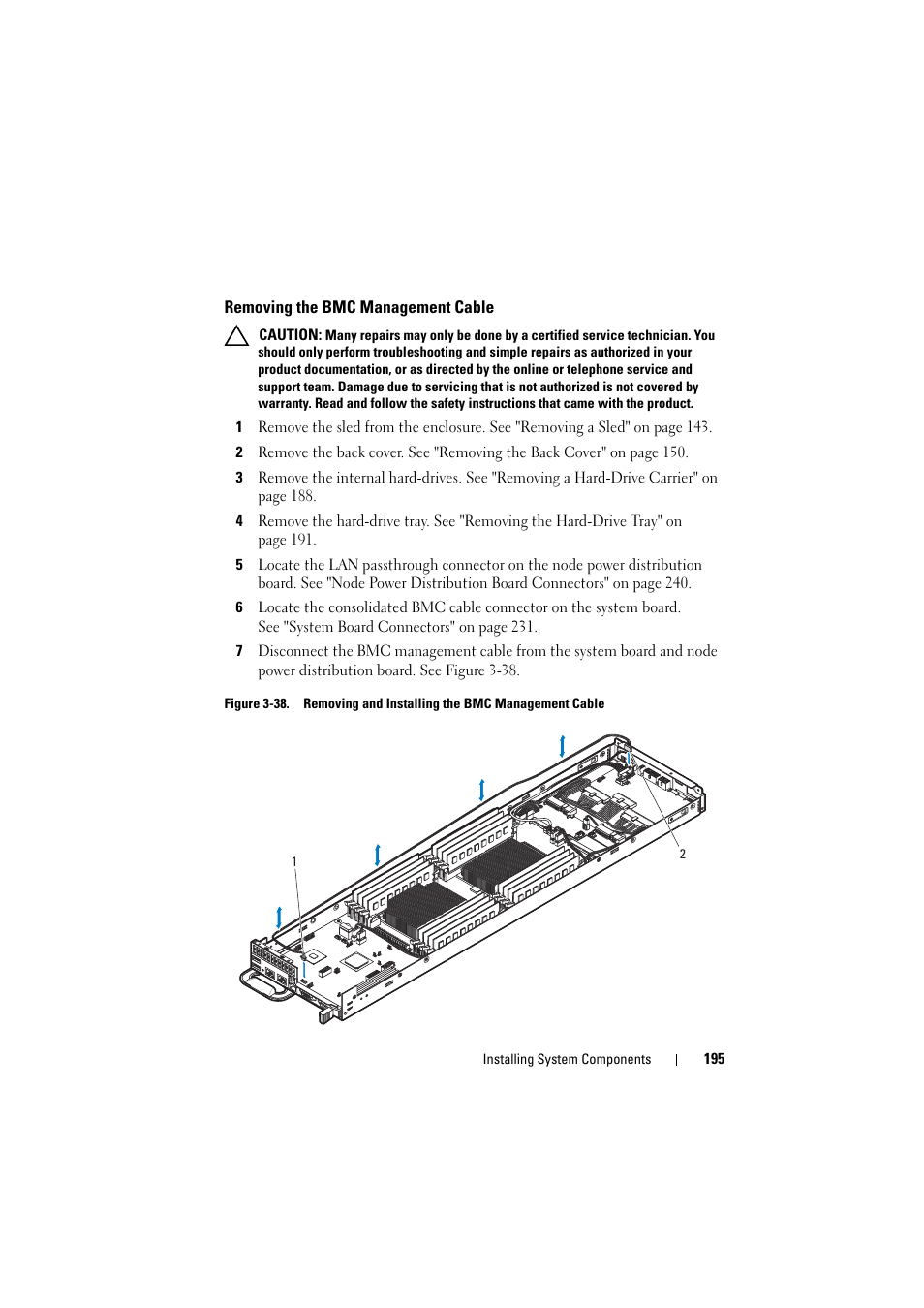 Removing the bmc management cable | Dell PowerEdge C8000 User Manual | Page 195 / 248