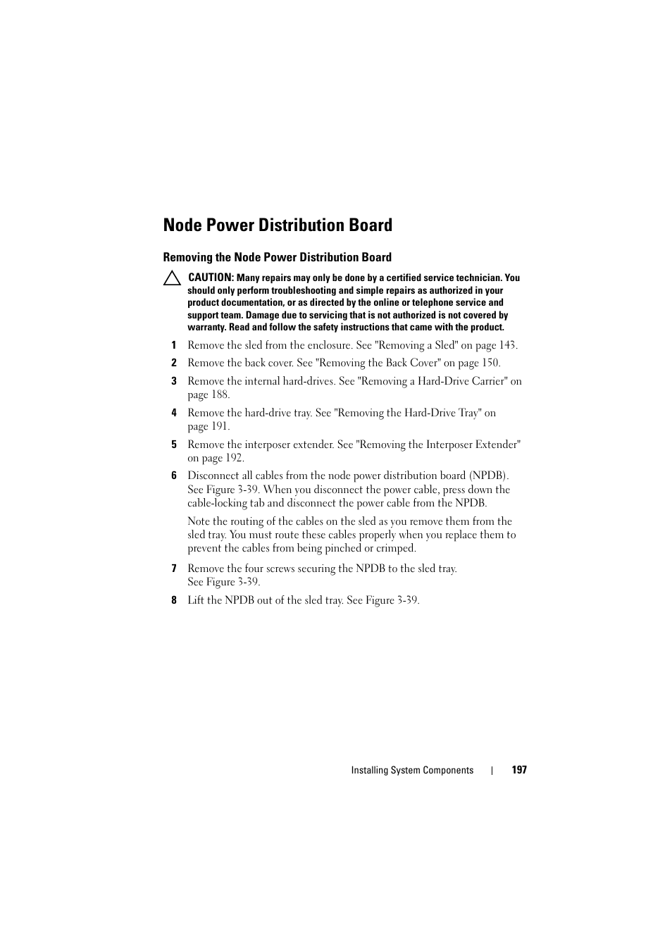 Node power distribution board, Removing the node power distribution board, Removing the node power distribution | Board | Dell PowerEdge C8000 User Manual | Page 197 / 248