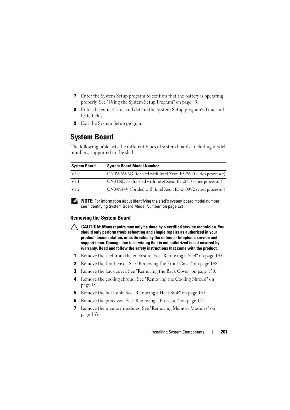 System board, Removing the system board | Dell PowerEdge C8000 User Manual | Page 201 / 248