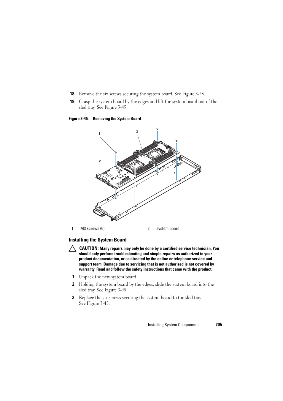 Installing the system board | Dell PowerEdge C8000 User Manual | Page 205 / 248