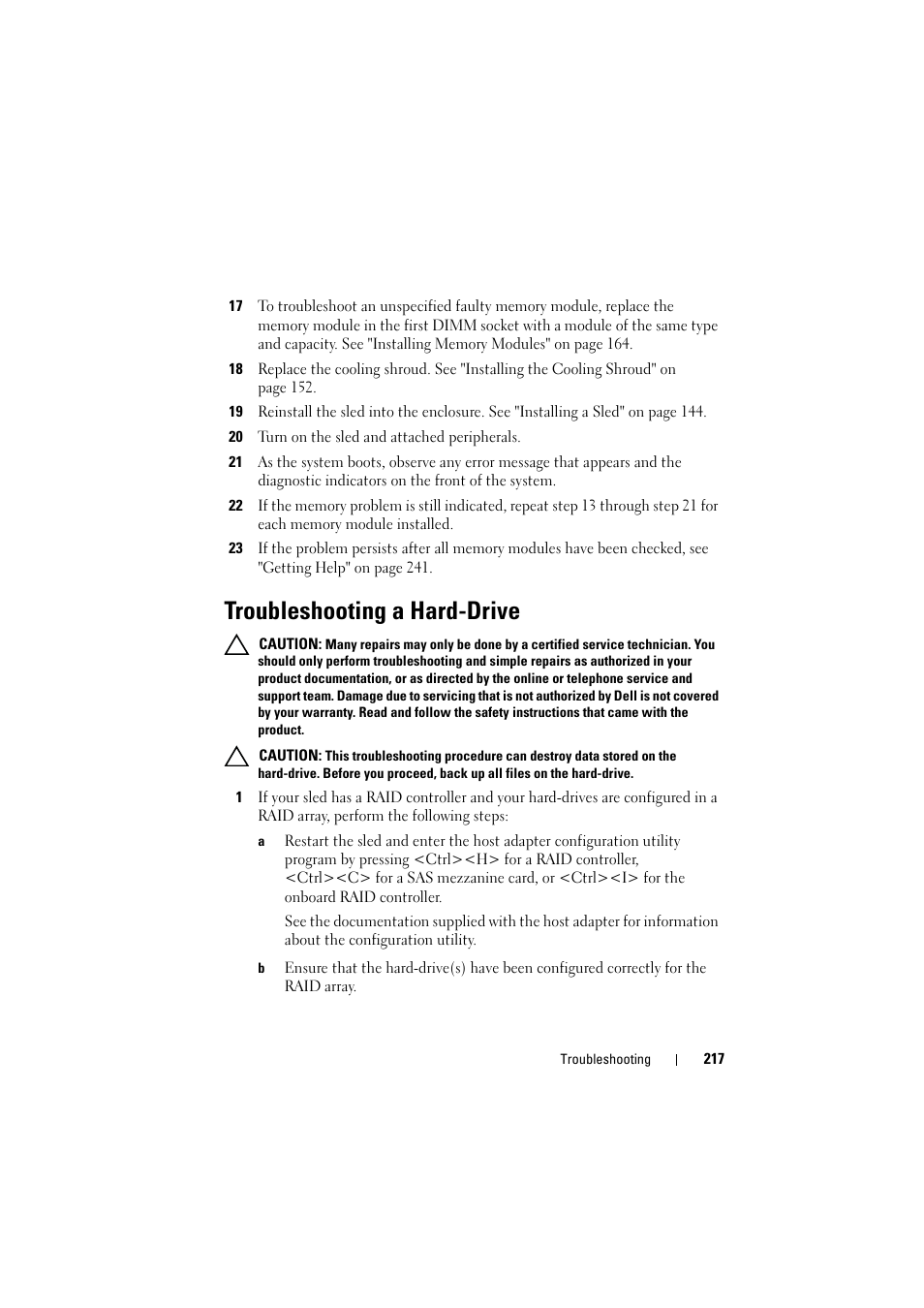 Troubleshooting a hard-drive | Dell PowerEdge C8000 User Manual | Page 217 / 248