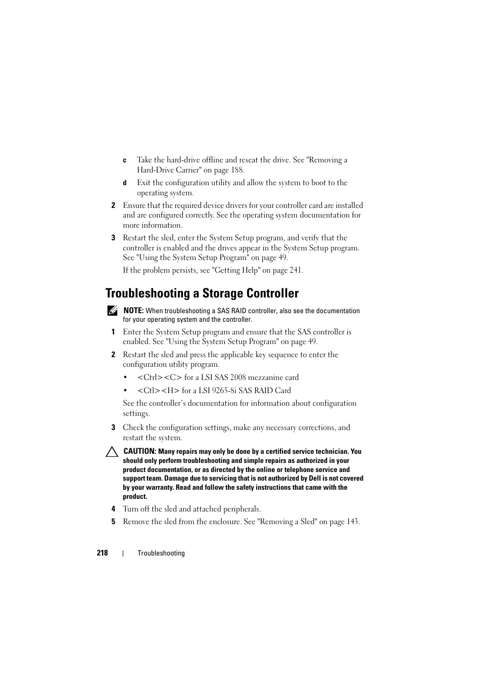 Troubleshooting a storage controller | Dell PowerEdge C8000 User Manual | Page 218 / 248
