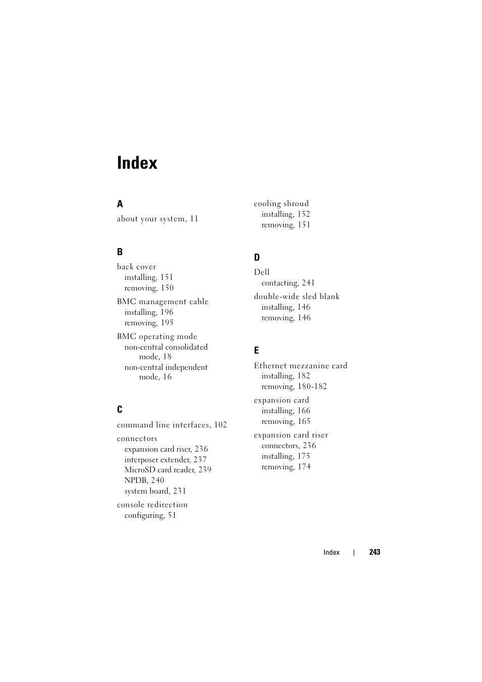 Index | Dell PowerEdge C8000 User Manual | Page 243 / 248