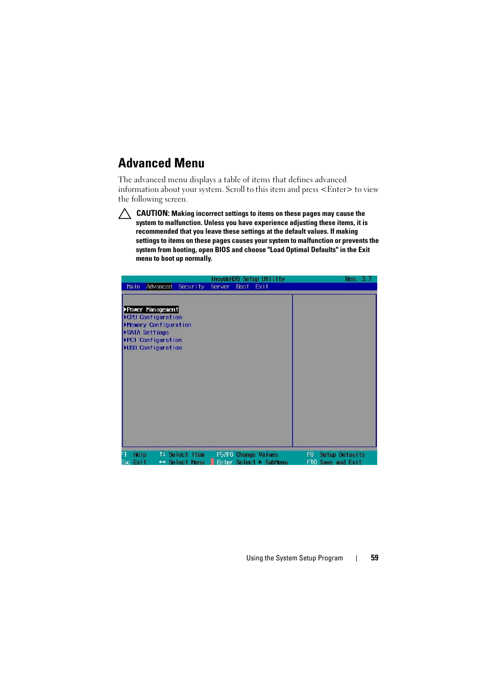Advanced menu | Dell PowerEdge C8000 User Manual | Page 59 / 248