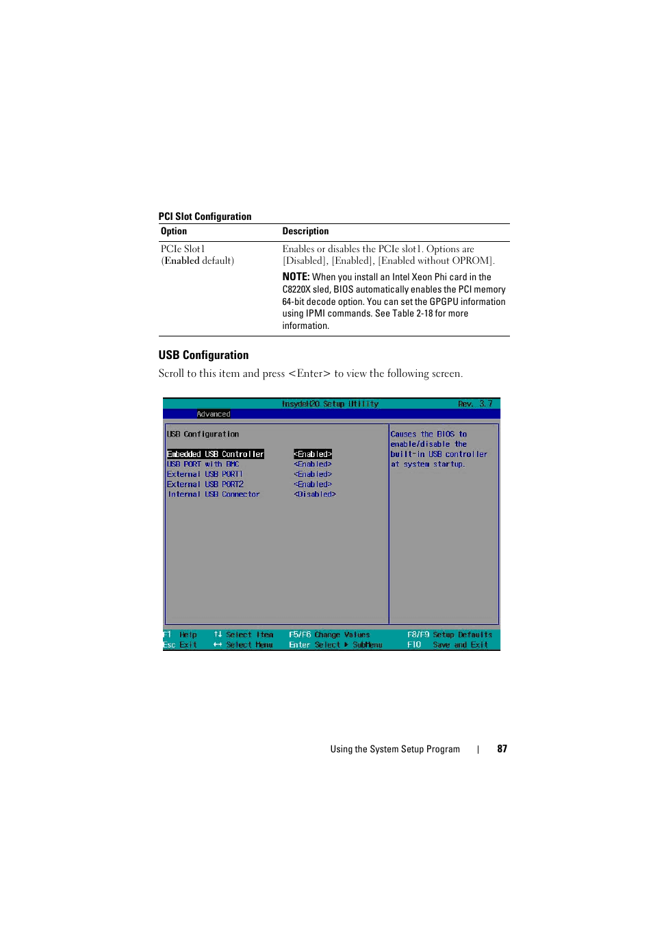 Usb configuration, Usb configuration" on | Dell PowerEdge C8000 User Manual | Page 87 / 248