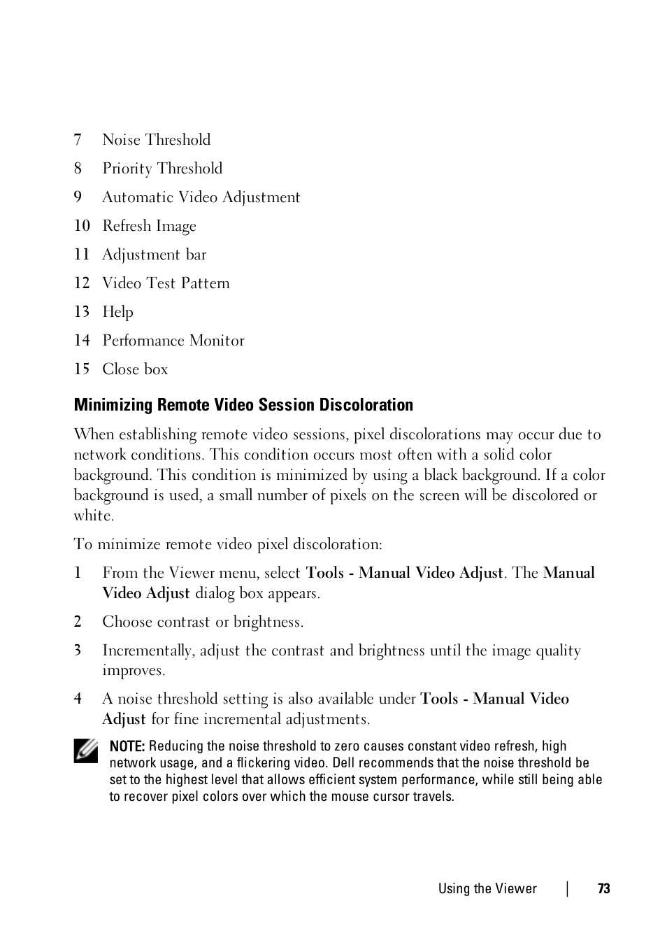 Minimizing remote video session discoloration | Dell KVM 2321DS User Manual | Page 73 / 112