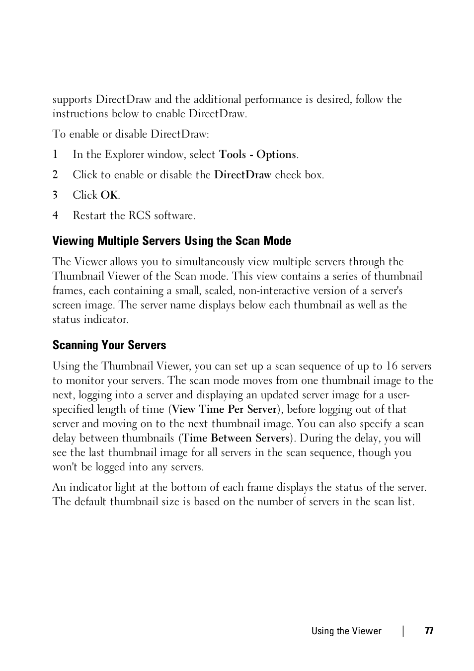 Viewing multiple servers using the scan mode, Scanning your servers, Viewing | Dell KVM 2321DS User Manual | Page 77 / 112